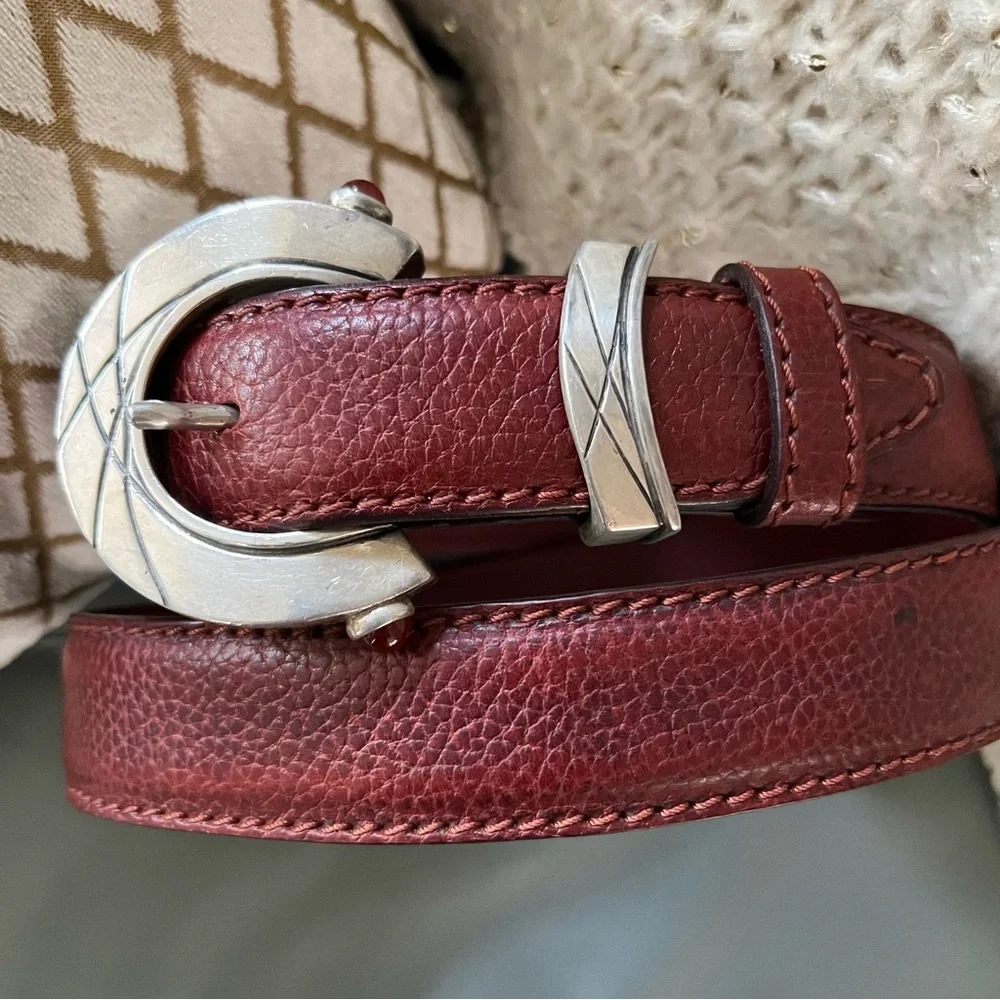 RARE 925 Sterling Silver CLAUDIO CALESTANI Milano Italy LEATHER BELT 100 115 - Picture 3 of 17